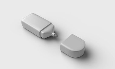 Beyaz arka planda küçük beyaz işaret, üst taraf görünümü