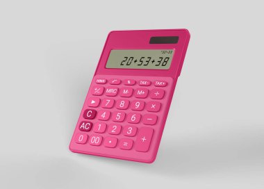 Beyaz arkaplanda numaraları olan pembe hesap makinesi