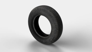 Beyaz sette eski lastik, sol görüş.