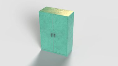 Eski yeşil endüstriyel gardırop, sol taraf manzaralı.