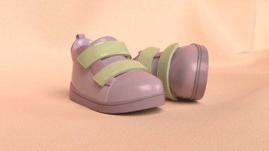 Pembe bebek terliği, pembe arka plan, alt manzara.