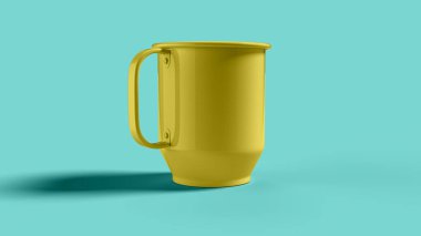 Sarı kupa mavi sahnede, sol tarafta.