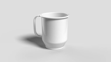 Beyaz kupa beyaz zemin üzerinde eğimli, sağ görünüm