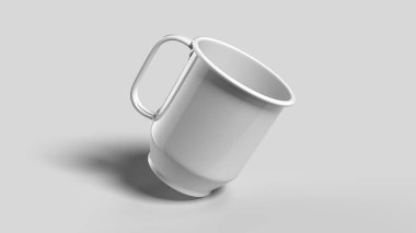 Beyaz kupa beyaz bir arkaplana yaslanmış