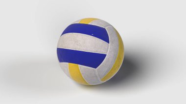Beyaz arka planda mavi ve sarı voleybol topu, sağ tarafta.
