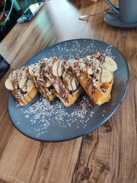 stock image delicious homemade waffles with chocolate topping in manzanillo, mexico