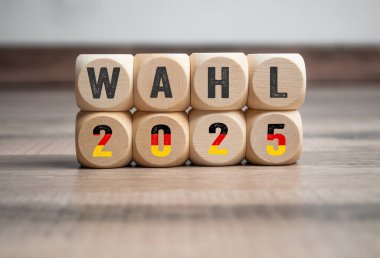 Almanca 'da bundestagswahl 2025' in olduğu hafif kutu, küp, zar veya blok Almanca kelime - bundestagswahl seçim