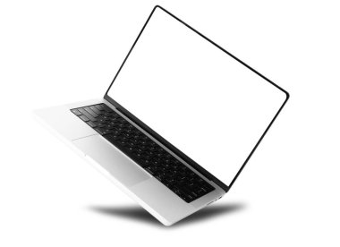 beyaz arkaplanda boş ekranlı modern dizüstü bilgisayar