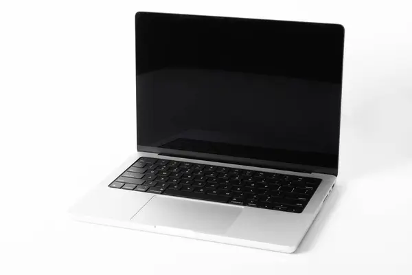 Modern Laptop Black Screen White Background — Stock Photo, Image