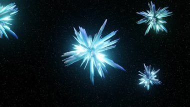 Abstract Digital Futuristic Glowing Crystals fly in space Background 3D rendering