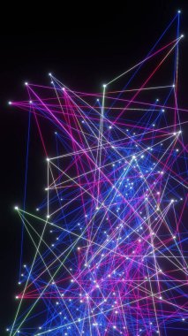 Abstract Digital technology Network glowing dots and lines vertical background 3D rendering