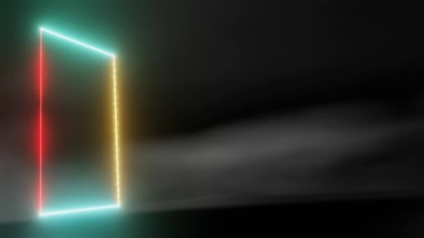Абстрактні Сяючі Неонові Світлі Двері Фантастична Темна Студійна Кімната Димом — стокове відео