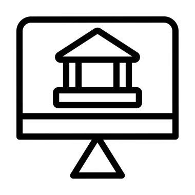 İnternet Bankacılık Vektörü İllüstrasyon Satır Simgesi Tasarımı