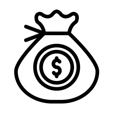 Para Torbası Vektör İllüstrasyon Satır Simgesi Tasarımı
