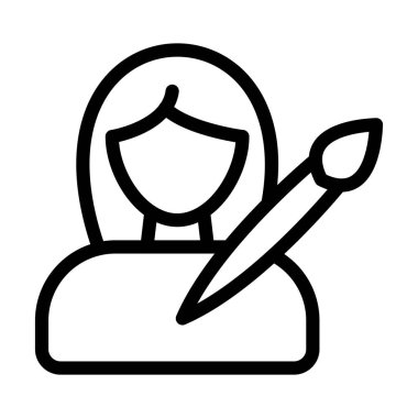 Bayan Tasarımcı Vektör İllüstrasyon Satırı Simge Tasarımı