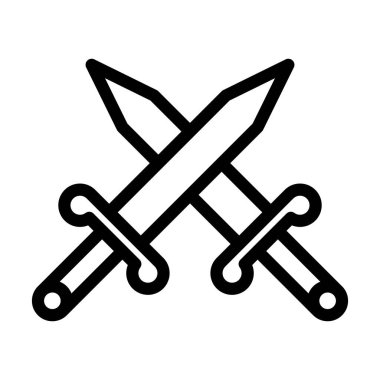 İki Kılıç Vektörü İllüstrasyon Satır Simgesi Tasarımı