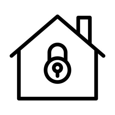 Ev Kilidi Vektörü İllüstrasyon Satır Simgesi Tasarımı