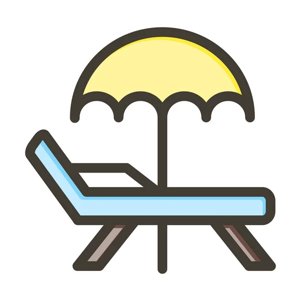 Deck Chair Thick Line Colores Rellenos Para Uso Personal Comercial — Vector de stock