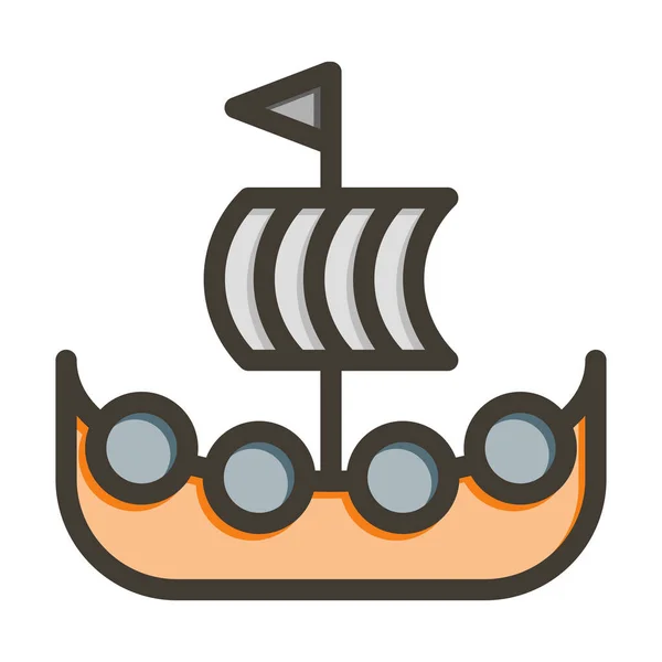 Толстая Линия Кораблей Викингов Заполненные Цвета Личного Коммерческого Использования — стоковый вектор