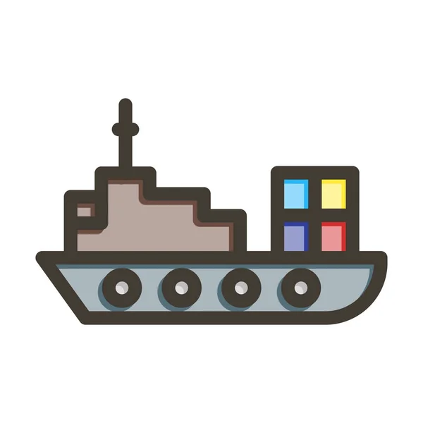 Vrachtschip Dikke Lijn Gevulde Kleuren Voor Persoonlijk Commercieel Gebruik — Stockvector