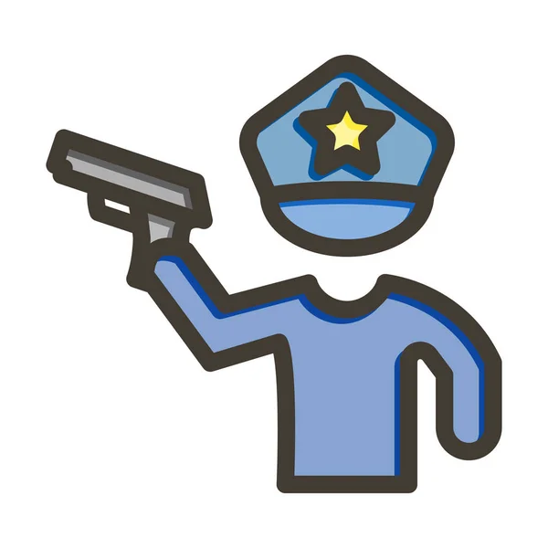 Policjant Trzymający Broń Gruba Linia Wypełniona Kolorami Użytku Osobistego Handlowego — Wektor stockowy