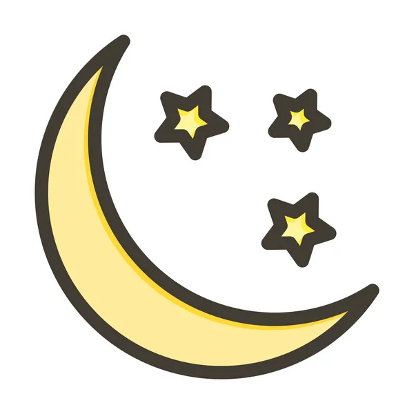 Луна Звезда Толстая Линия Заполненные Цвета Личного Коммерческого Использования — стоковый вектор