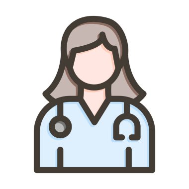 Kadın Doktor Kalın Çizgi Kişisel ve Ticari Kullanım İçin Renkler Dolduruldu