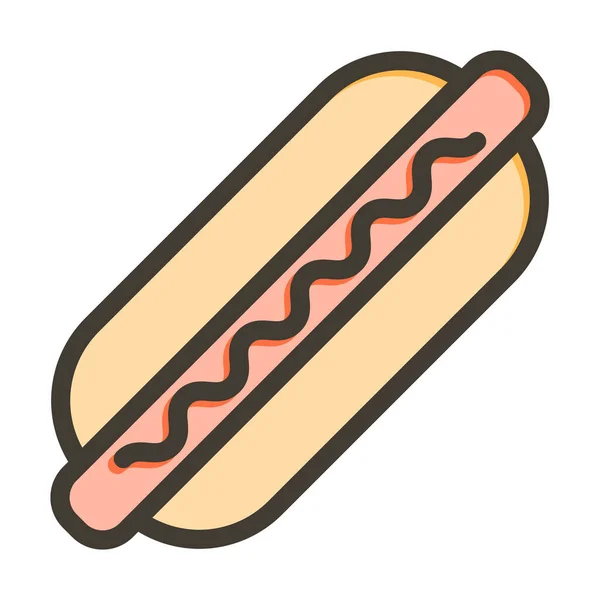 Hot Dog Épais Ligne Couleurs Remplies Pour Usage Personnel Commercial — Image vectorielle