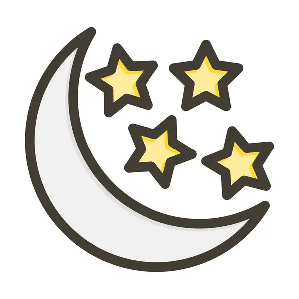 Φεγγάρι Και Αστέρια Παχιά Γραμμή Γεμάτη Χρώματα Για Προσωπική Και — Διανυσματικό Αρχείο