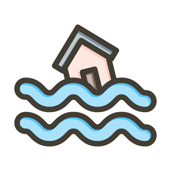 Flood Symbol Thick Line Gefüllte Farben Für Den Persönlichen Und — Stockvektor