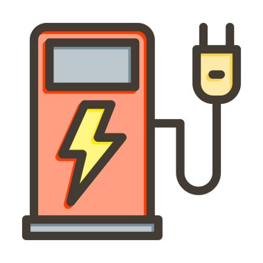 Kişisel ve ticari kullanım için Renk Simgesi Doldurulmuş Elektrik Şarj Vektörü Kalın Çizgisi