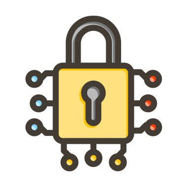 Siber Güvenlik Vektörü Kalın Çizgisi Kişisel ve Ticari Kullanım İçin Renk Simgesi Dolduruldu