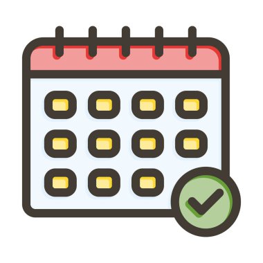 Kişisel ve Ticari Kullanım İçin Renk Simgesi Doldurulmuş Takvim Vektörü Kalın Çizgisi