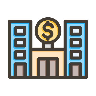 Banka Vektör Kalın Çizgisi Kişisel ve Ticari Kullanım için Renk Simgesi Dolduruldu