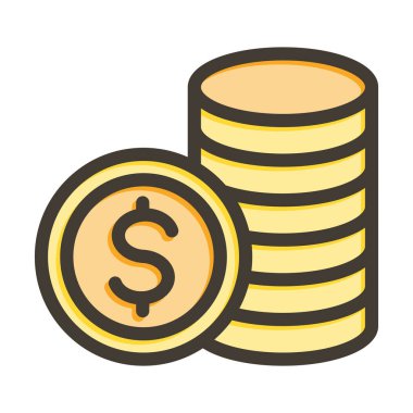 Kişisel ve ticari kullanım için Renk Simgesi Doldurulmuş Sikke Vektör Kalın Çizgisi