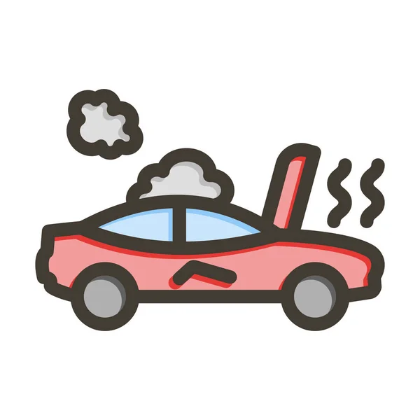 Broken Car Vector Thick Line Filled Colors Icon Personal Commercial — Stock Vector