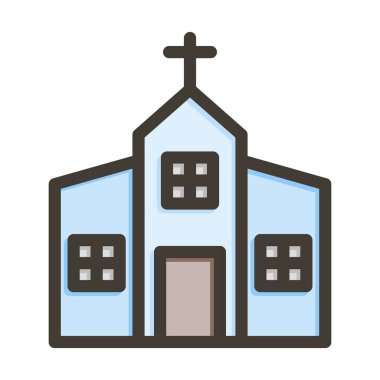 Kilise Vektörü Kalın Çizgisi Kişisel ve Ticari Kullanım İçin Renk Simgesi Dolduruldu