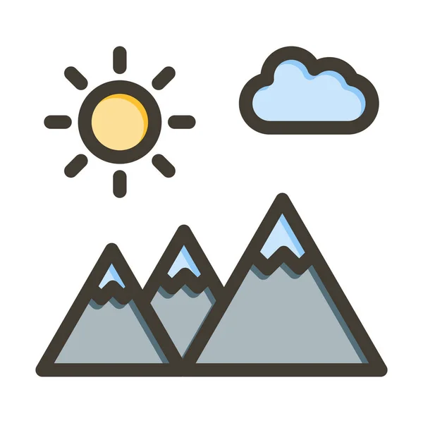 Mountains Vector Thick Line Colors Icon Für Den Persönlichen Und — Stockvektor