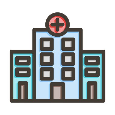 Hastane Vektör Kalın Çizgisi Kişisel ve Ticari Kullanım İçin Renk Simgesi Dolduruldu