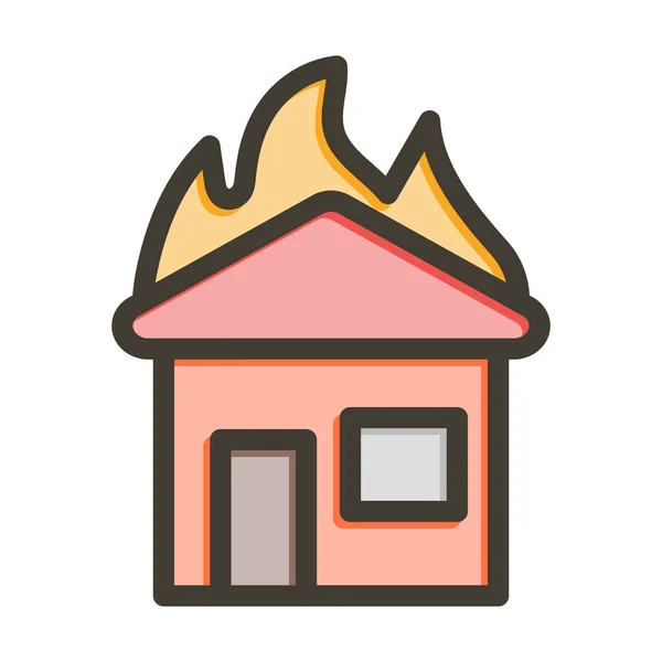 Burning House Vector Thick Line Colors Icon Für Den Persönlichen — Stockvektor