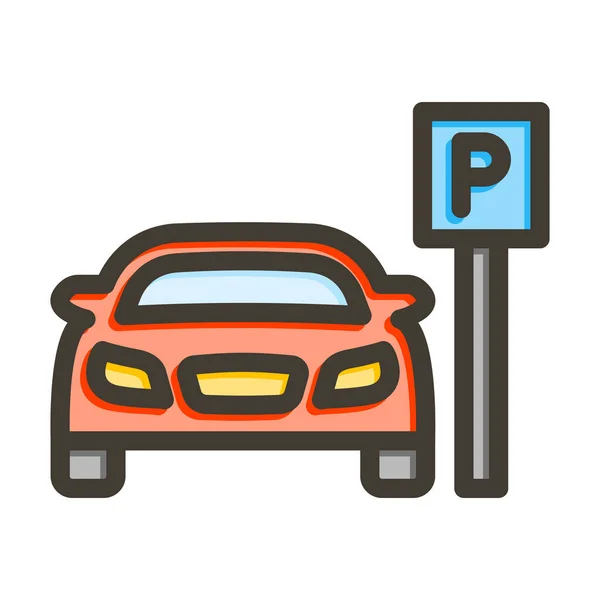 Car Park Vector Thick Line Colors Icon Für Den Persönlichen — Stockvektor
