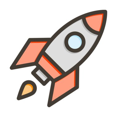 Roket Vektör Kalın Çizgisi Kişisel ve Ticari Kullanım için Renk Simgesi Dolduruldu