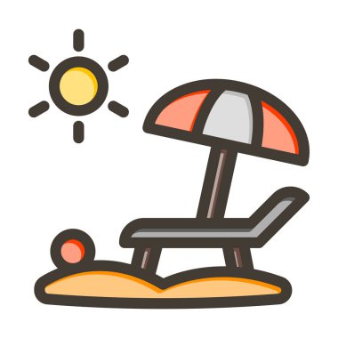 Plaj Vektörü Kalın Çizgisi Kişisel ve Ticari Kullanım İçin Renk Simgesi Dolduruldu