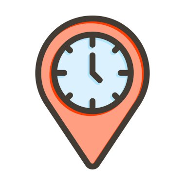 Yerel Zaman Vektörü Kalın Çizgisi Kişisel ve Ticari Kullanım için Renk Simgesi Dolduruldu