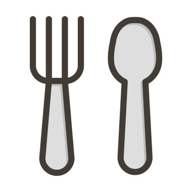 Fork Spoon Vektör Kalın Çizgisi Kişisel ve Ticari Kullanım İçin Renk Simgesi Dolduruldu