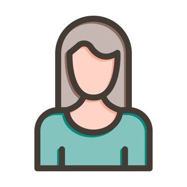 Kadın Saç Vektörü Kalın Çizgisi Kişisel ve Ticari Kullanım İçin Renk Simgesi Dolduruldu