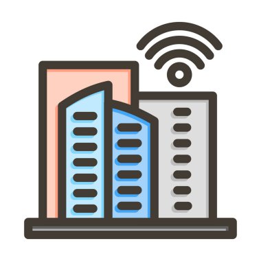 Akıllı Şehir Vektör Kalın Çizgisi Kişisel ve Ticari Kullanım için Renk Simgesi Dolduruldu