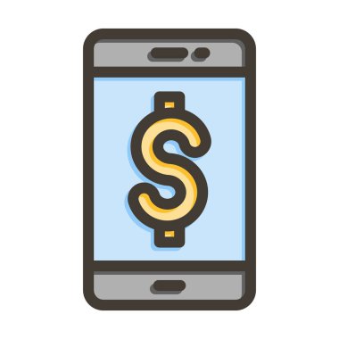 Kişisel ve ticari kullanım için Renk Simgesi Doldurulmuş Mobil Ödeme Vektörü Kalın Çizgisi