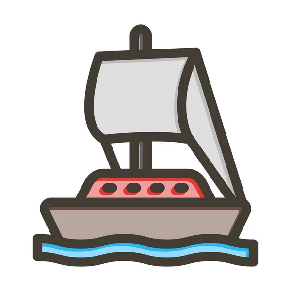 Толстая Линия Вектора Лодки Заполненные Цвета Значок Личного Коммерческого Использования — стоковый вектор