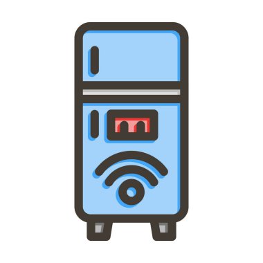 Akıllı Buzdolabı Vektör Kalın Çizgisi Renk Simgesi Kişisel ve Ticari Kullanım İçin